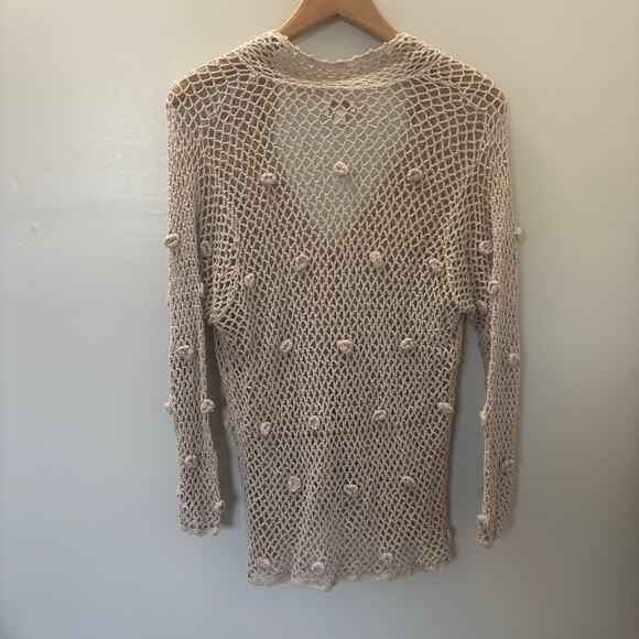 J.Jill Women’s Hand Crochet Sweater Open Cardigan Beige Linen Boho Knit XL - Picture 3 of 12